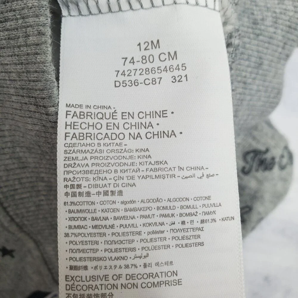 Levis Baby Zip-Up‎ Hoodie Gray 12M Cotton/Polyester Blend